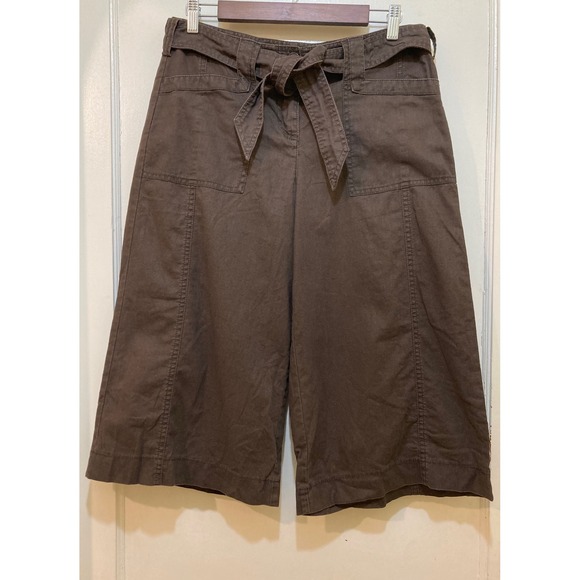 Ann Taylor LOFT Pants - Ann Taylor LOFT Marisa Brown Linen Blend Wide Leg Crop Pants Tie Waist Size 8